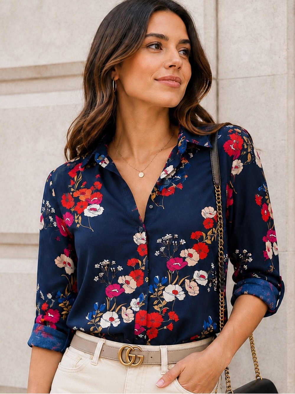 🌺💙 Popsugar Navy Floral Button Down Blouse Size Small | Office & Date Night Top